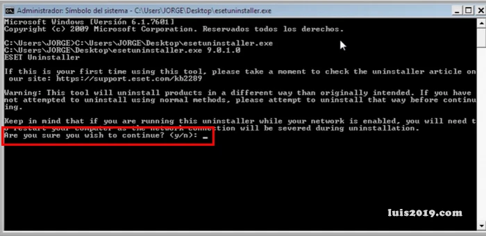 Colocar la letra y para confirmar proceso