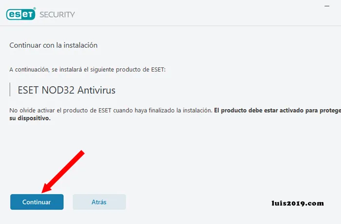 confirmación de Instalación ESET NOD32 Paso 5