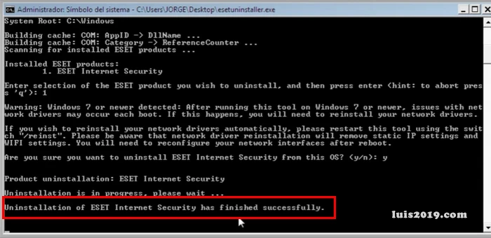 Eliminación completa Mensaje de proceso finalizado