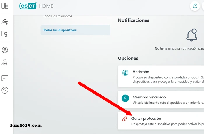 Portal Web ESET Home Quitar Protección