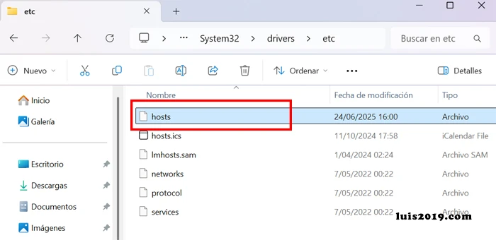 ruta donde se encuentra el archivo host